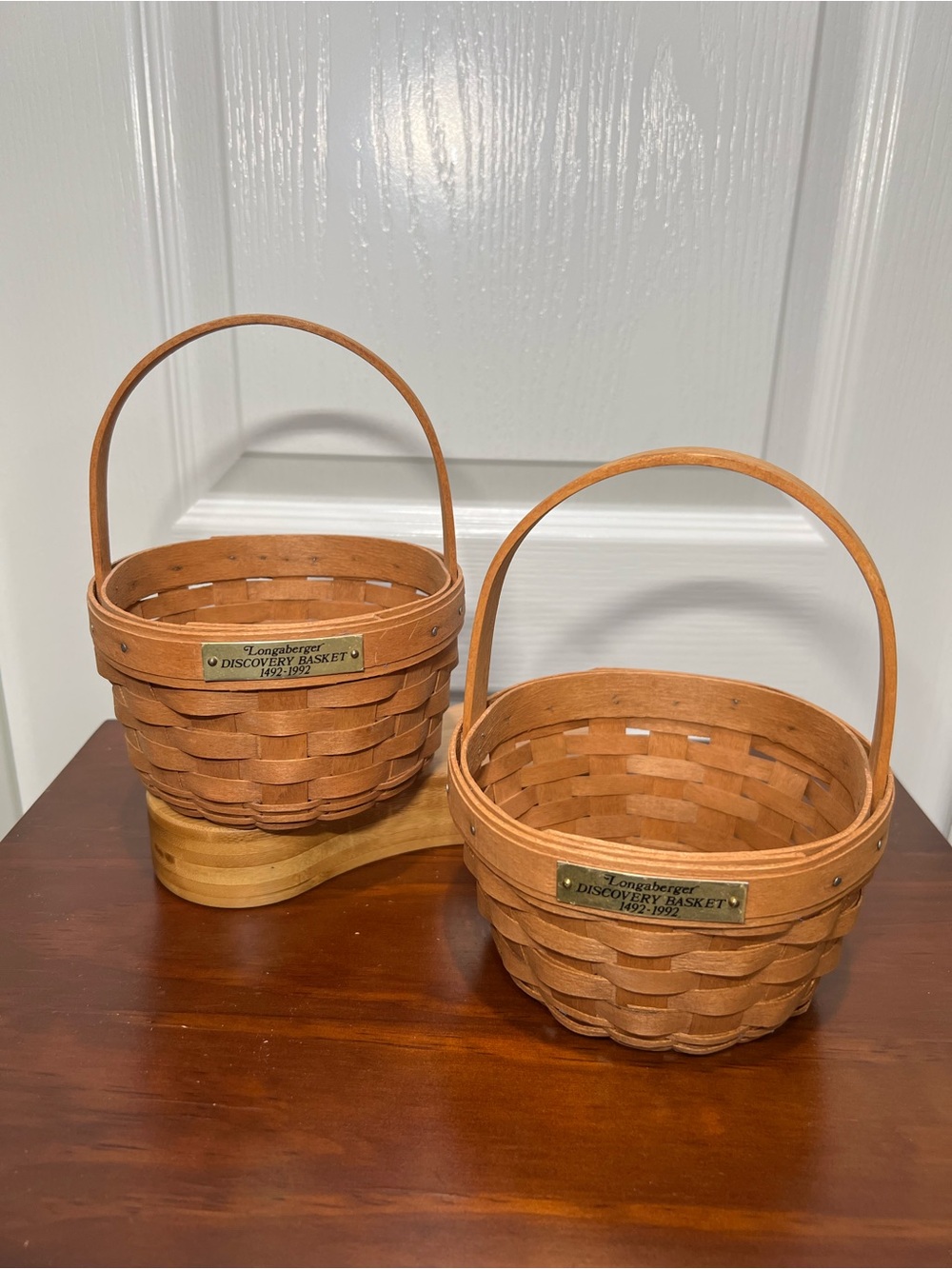 Vtg Longaberger Pair (2) Handwoven Basket with Brass Nameplates 1992